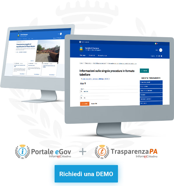 Mockup portale istituzionale e TrasparenzaPA esempio schermata software